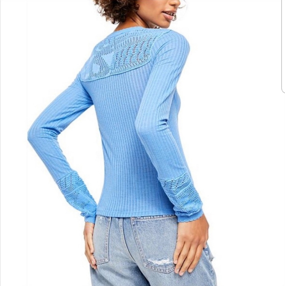 🍭🚨Free People Colette top - ribbed crochet knit long sleeved - Picture 4 of 6